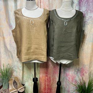 VTG 📌JÖRG PETERSON Two Linen Tank Tops with Sequins